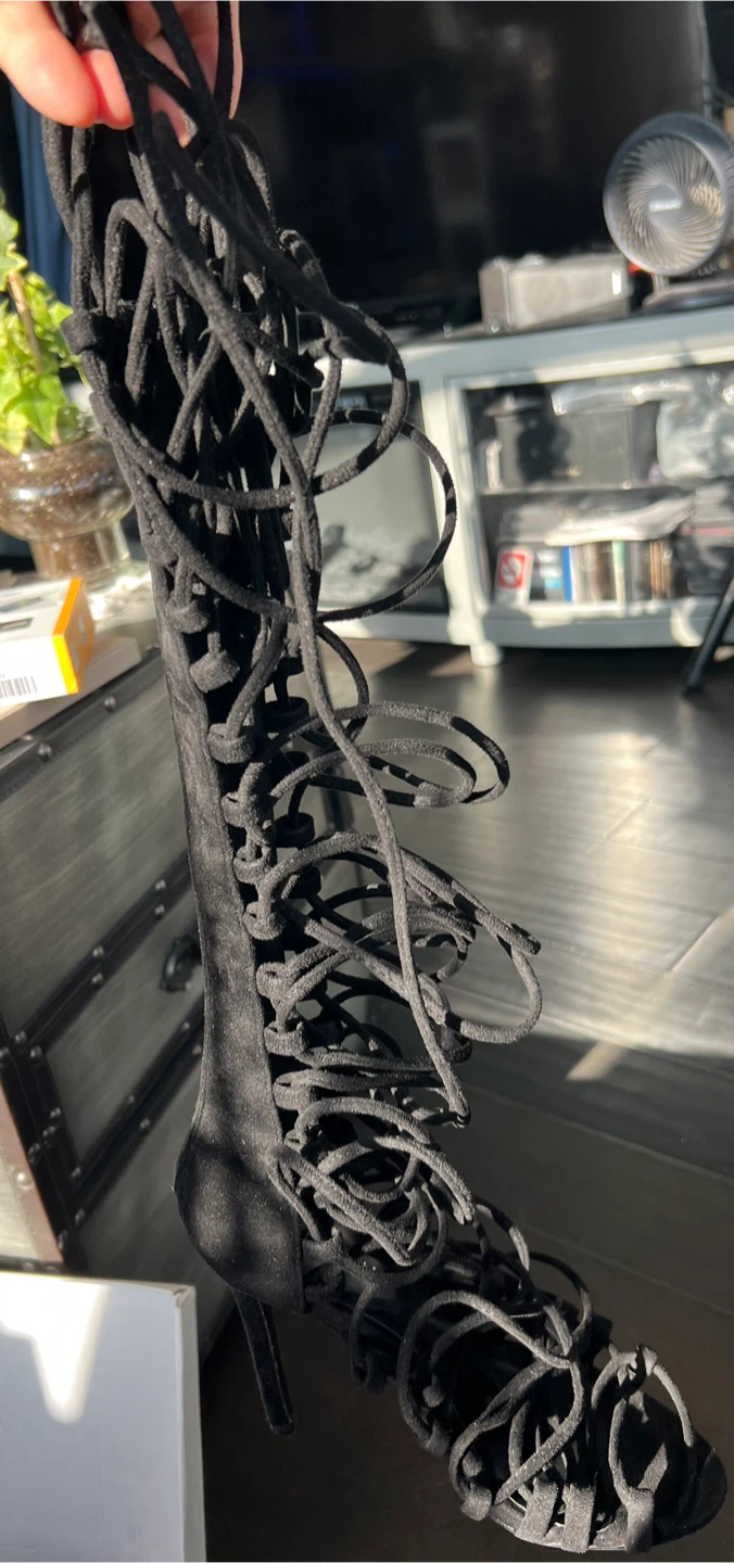 Black Suede Lace-Up Heeled Boots