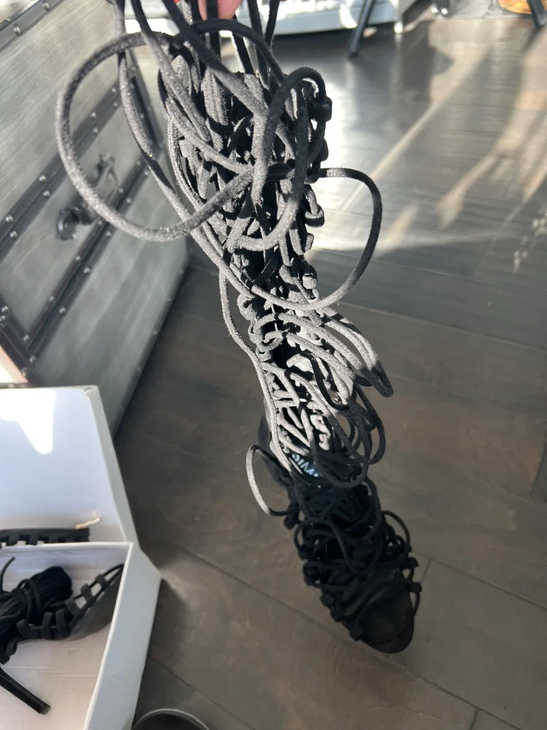 Black Suede Lace-Up Heeled Boots image indicator(2)