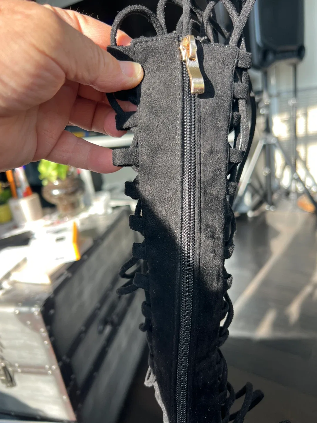 Black Suede Lace-Up Heeled Boots image indicator(4)