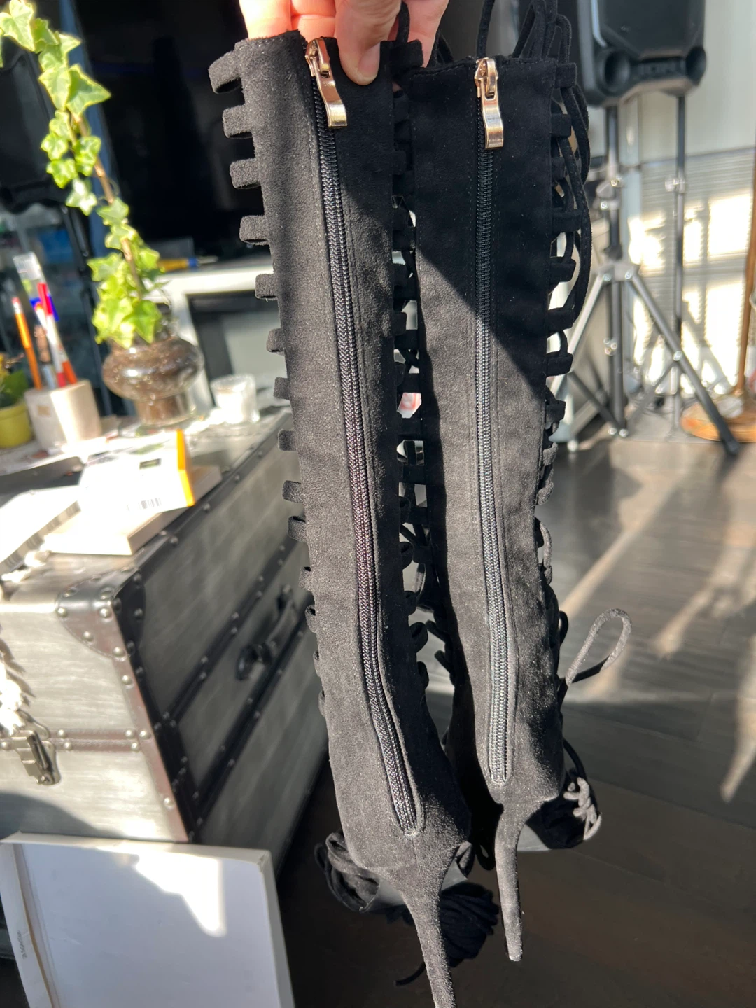 Black Suede Lace-Up Heeled Boots - photo 5