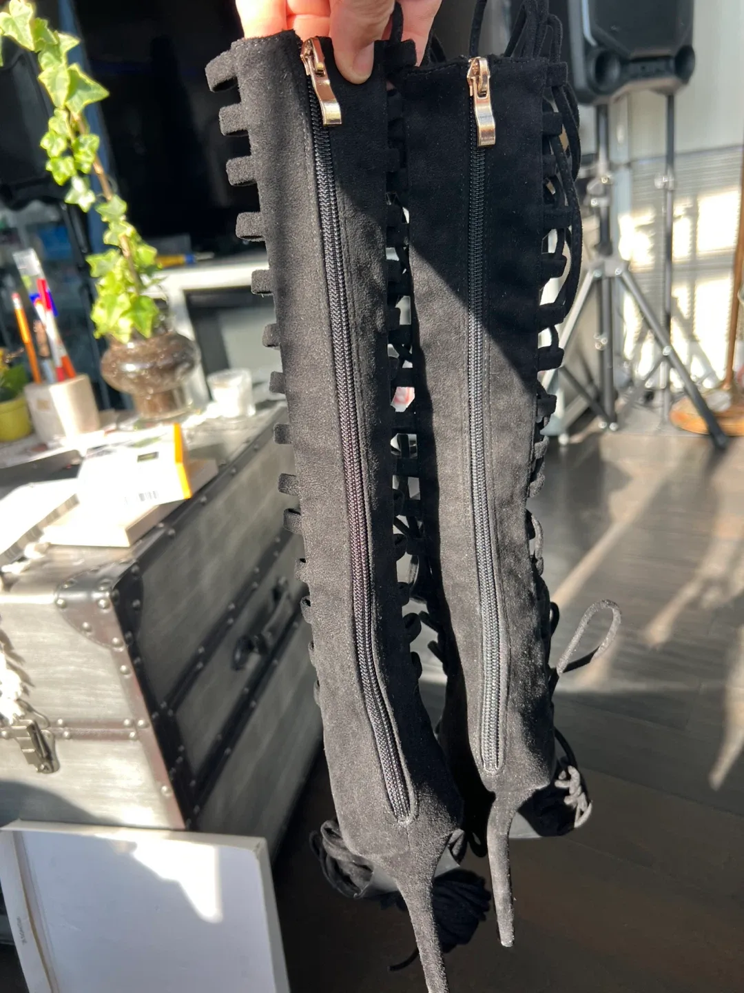 Black Suede Lace-Up Heeled Boots image indicator(5)