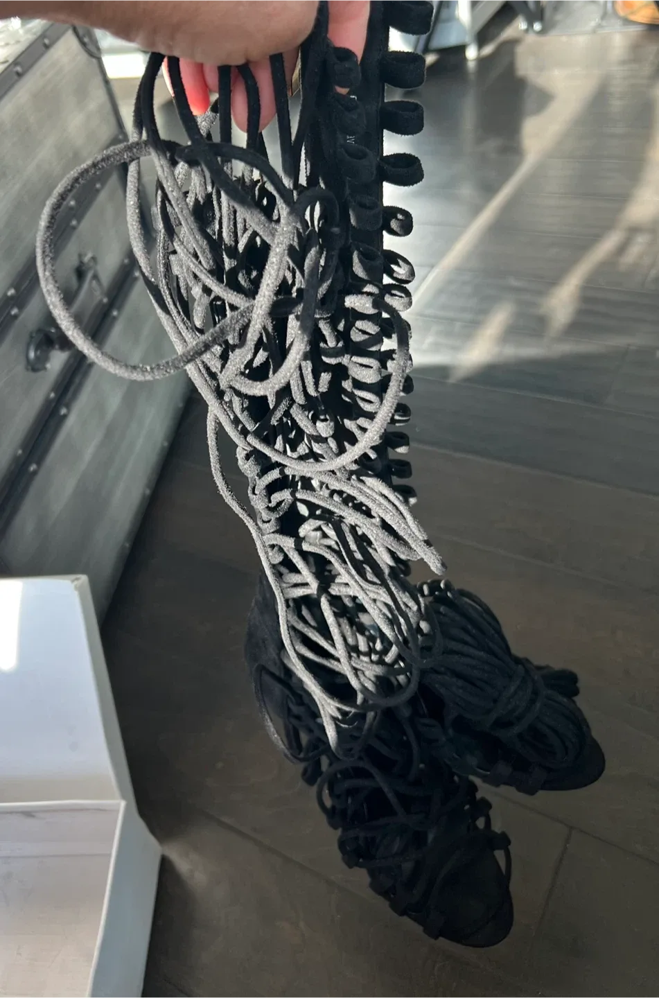 Black Suede Lace-Up Heeled Boots image indicator(3)