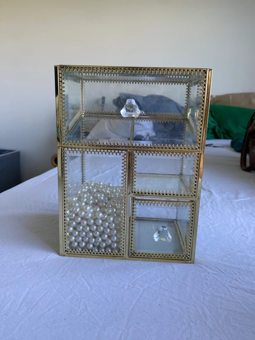 Glass & Gold Tone Makeup Organizer