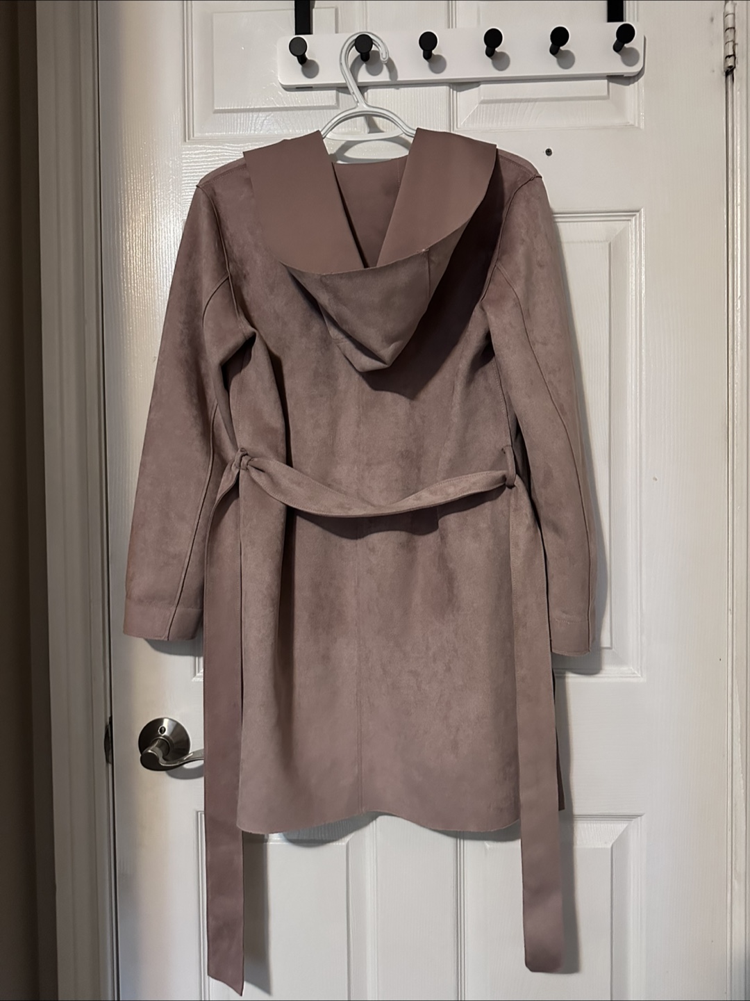 Suede hooded trench jacket