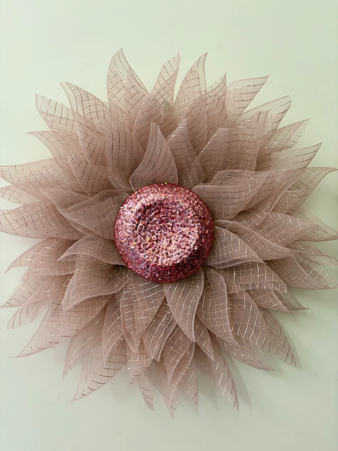 Handmade Flower Wreath Decoration - Rose Gold Glitter