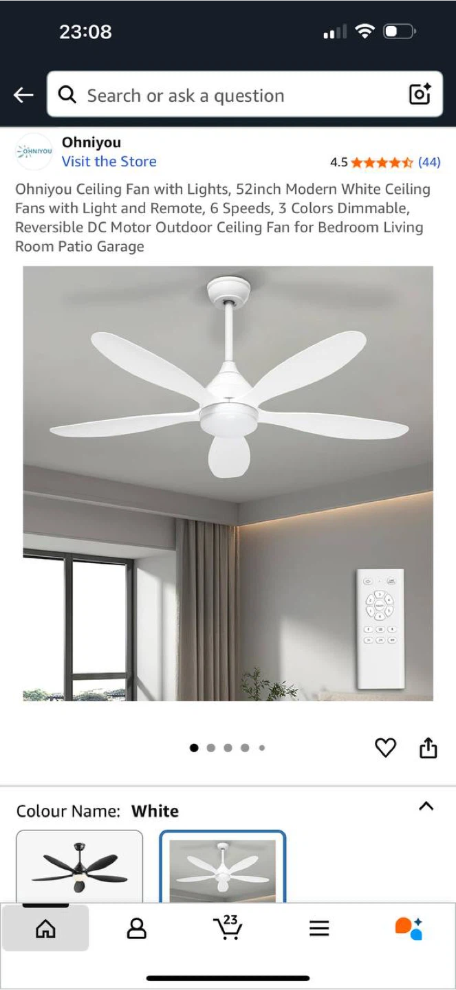 Ohniyou Ceiling Fan with Light & Remote – 52” Modern White