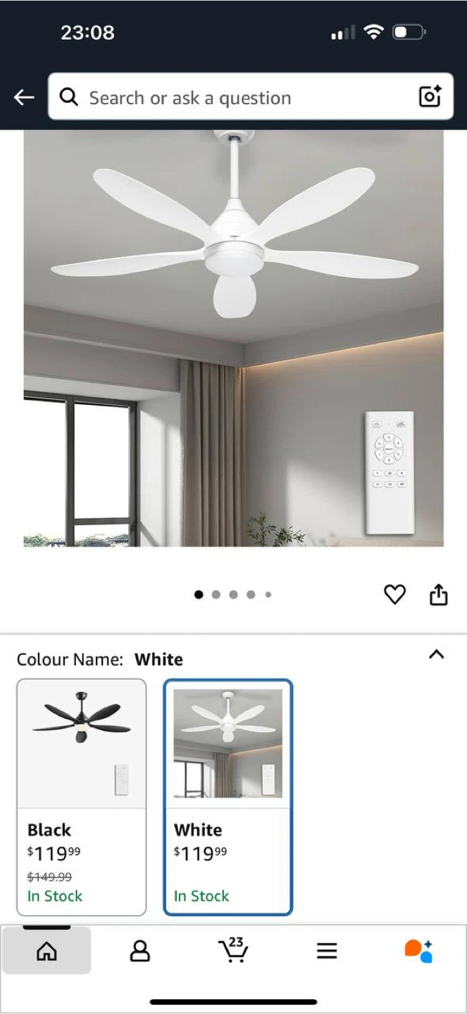 Ohniyou Ceiling Fan with Light & Remote – 52” Modern White - photo 2