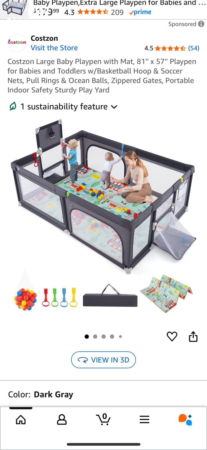 Costzon Large Baby Playpen w/ Mat, Dark Gray - photo 5