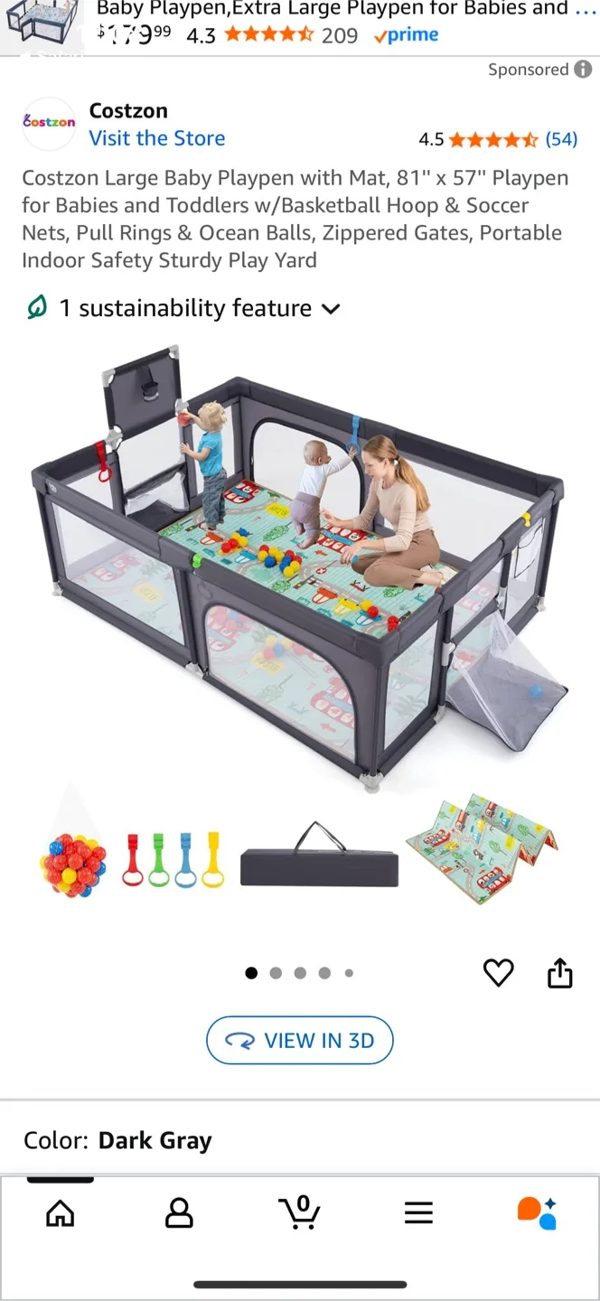 Costzon Large Baby Playpen w/ Mat, Dark Gray image indicator(5)