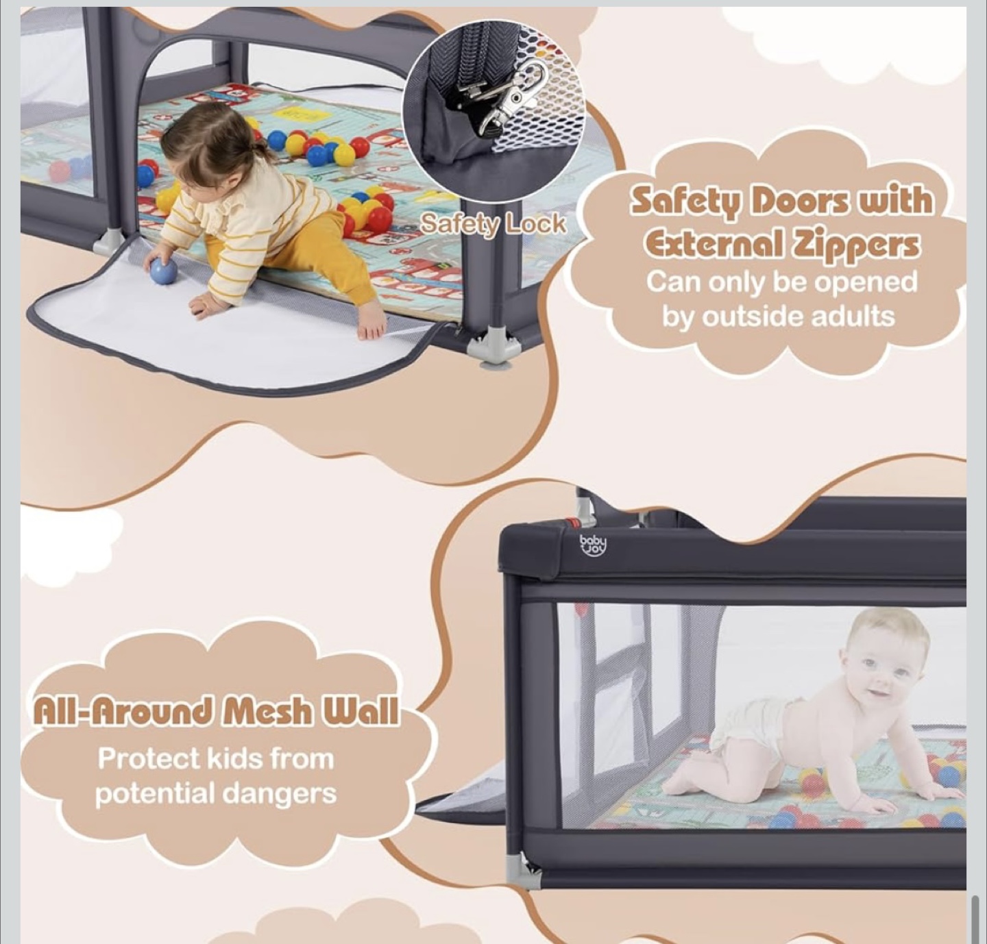 Costzon Large Baby Playpen w/ Mat, Dark Gray - photo 4