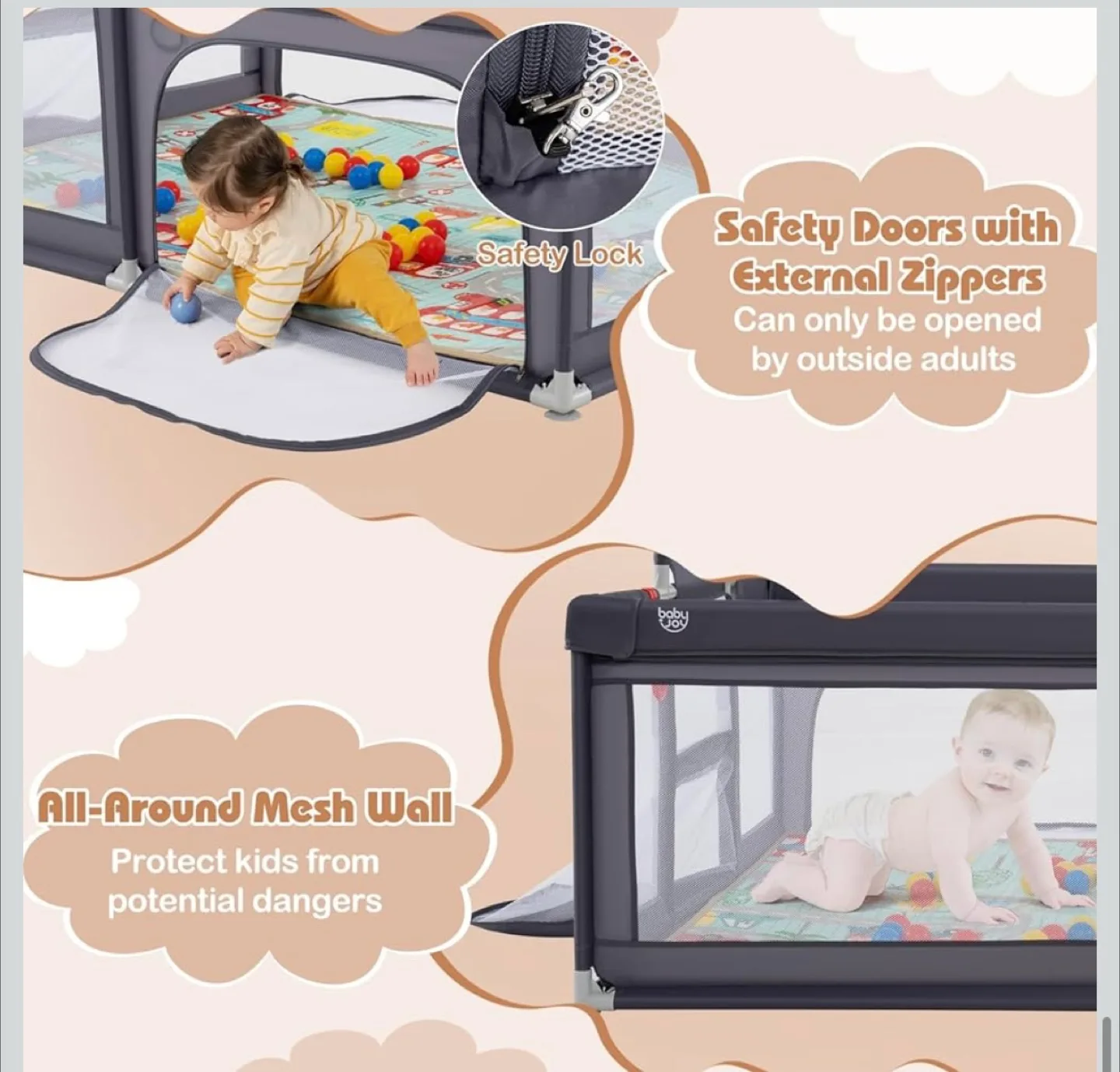 Costzon Large Baby Playpen w/ Mat, Dark Gray image indicator(4)