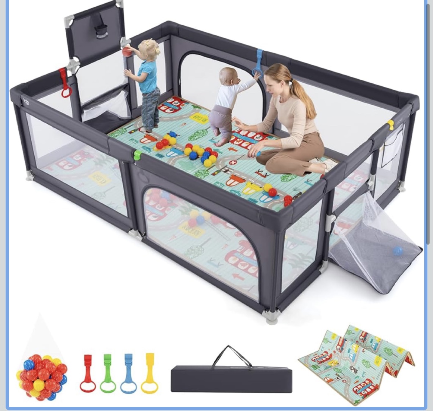 Costzon Large Baby Playpen w/ Mat, Dark Gray