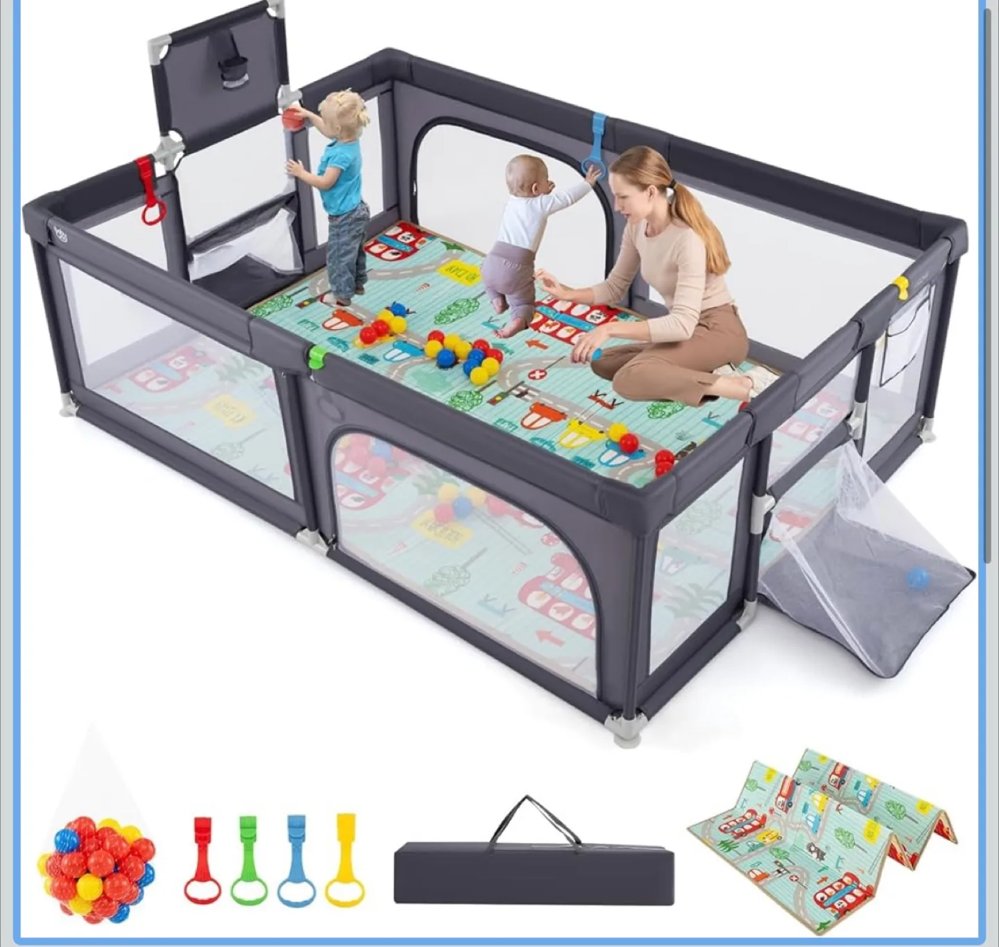 Costzon Large Baby Playpen w/ Mat, Dark Gray thumbnail