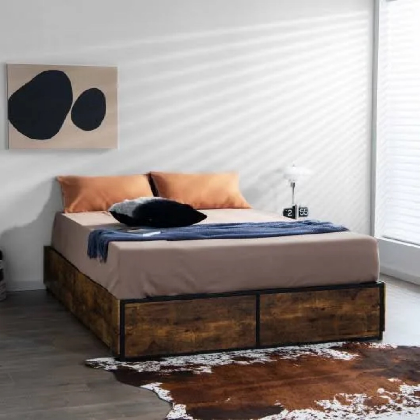 Queen Size Bed Frame with Rolling Drawers - photo 3