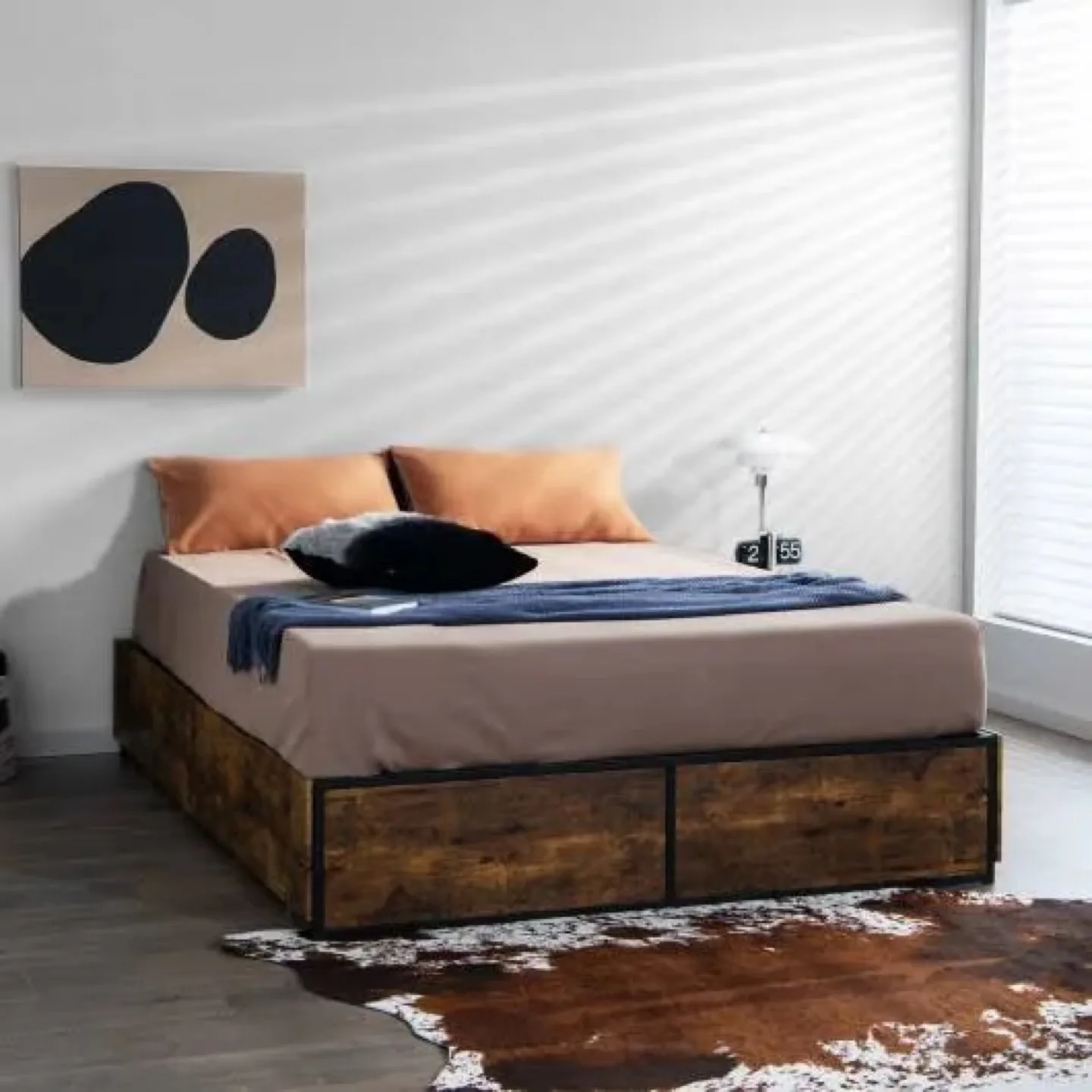 Queen Size Bed Frame with Rolling Drawers image indicator(3)