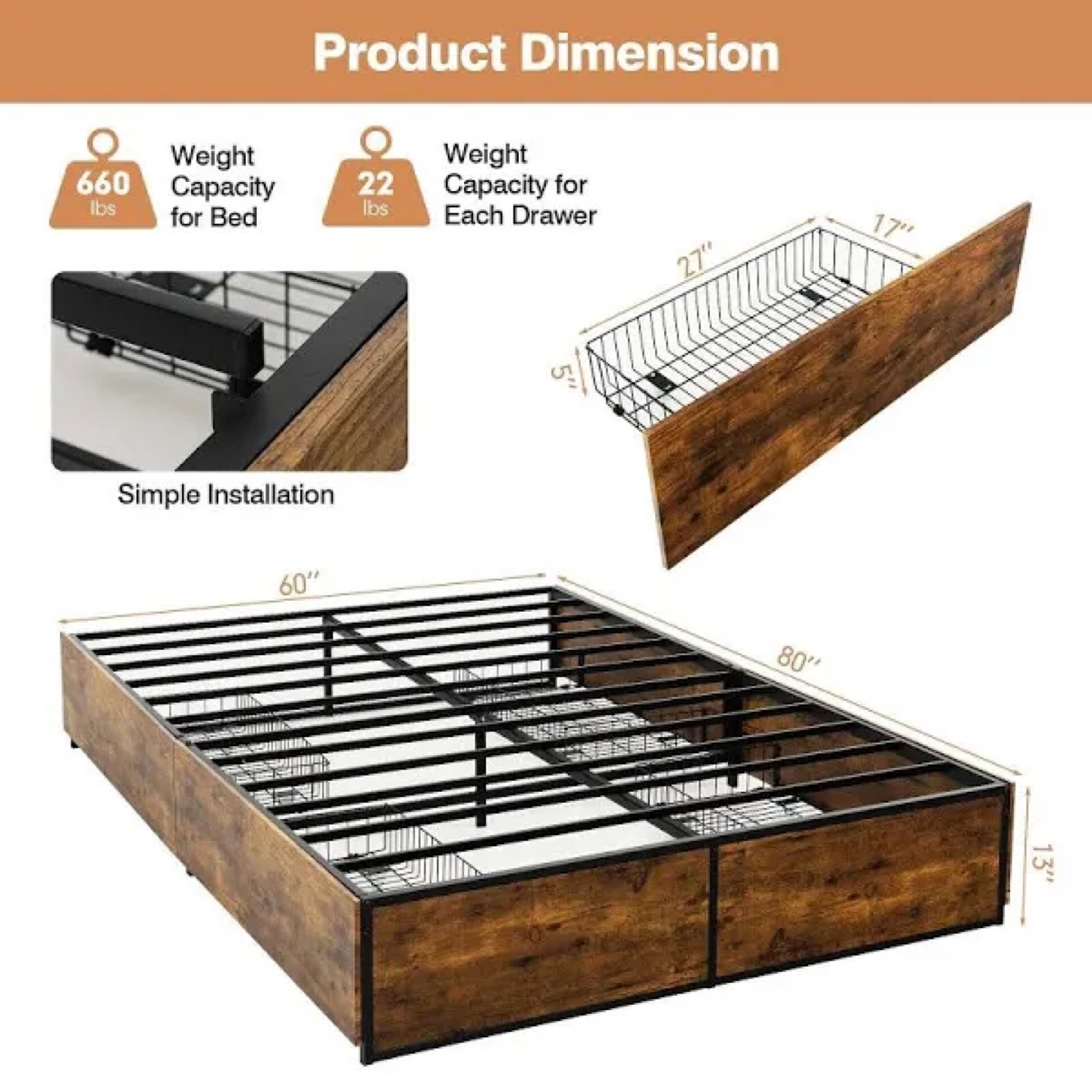 Queen Size Bed Frame with Rolling Drawers - photo 2