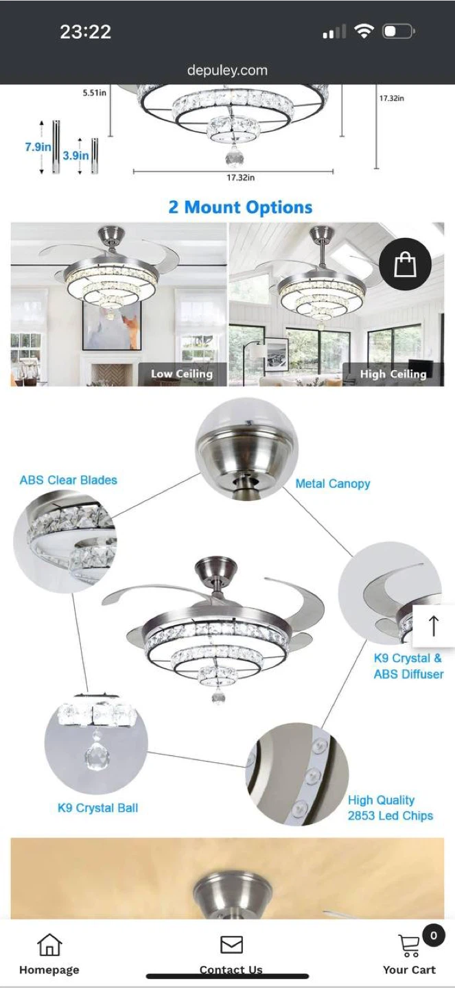 Depuley LED Crystal Ceiling Fan with Light & Remote – 42” - photo 2