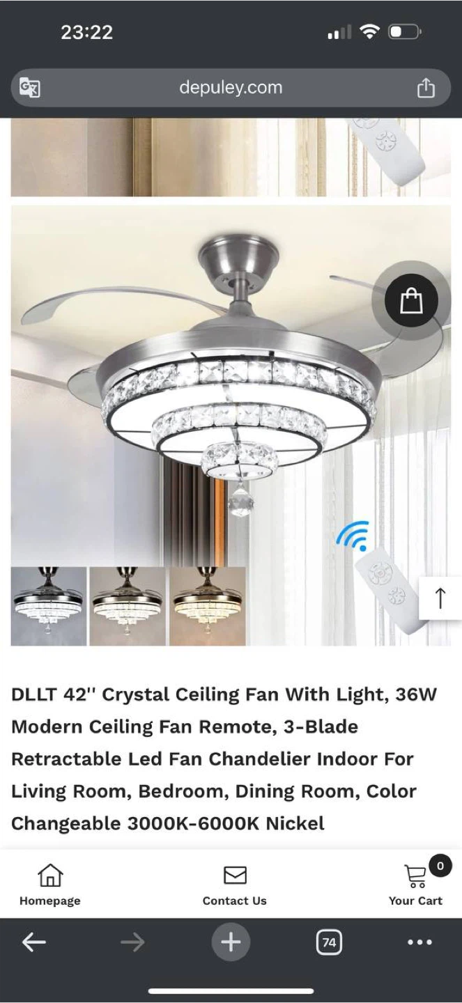 Depuley LED Crystal Ceiling Fan with Light & Remote – 42”