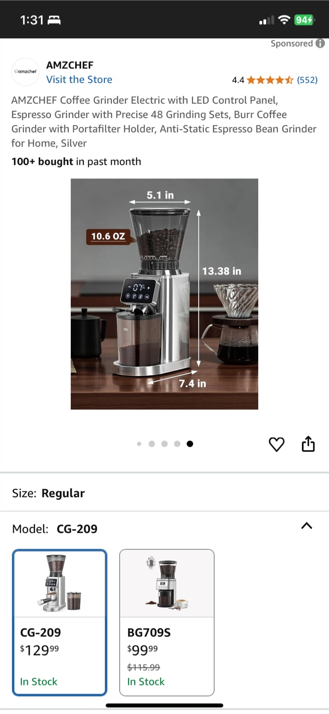 AMZCHEF Coffee Grinder Electric CG-209 - photo 2