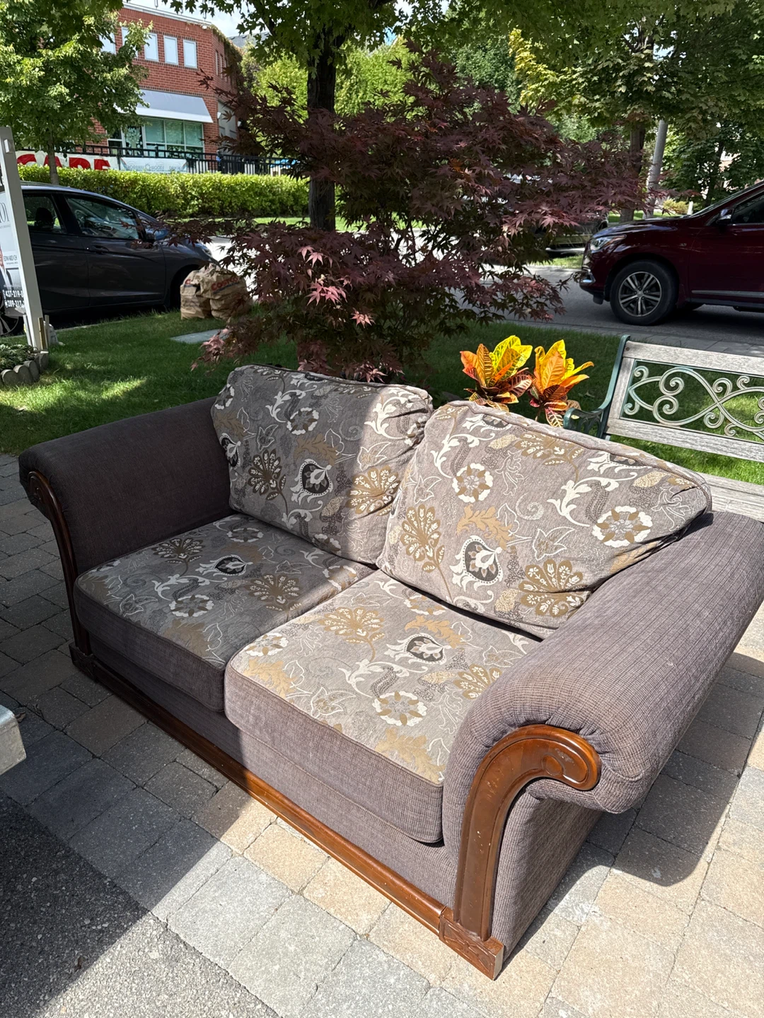 Brown Floral Patterned Loveseat Sofa