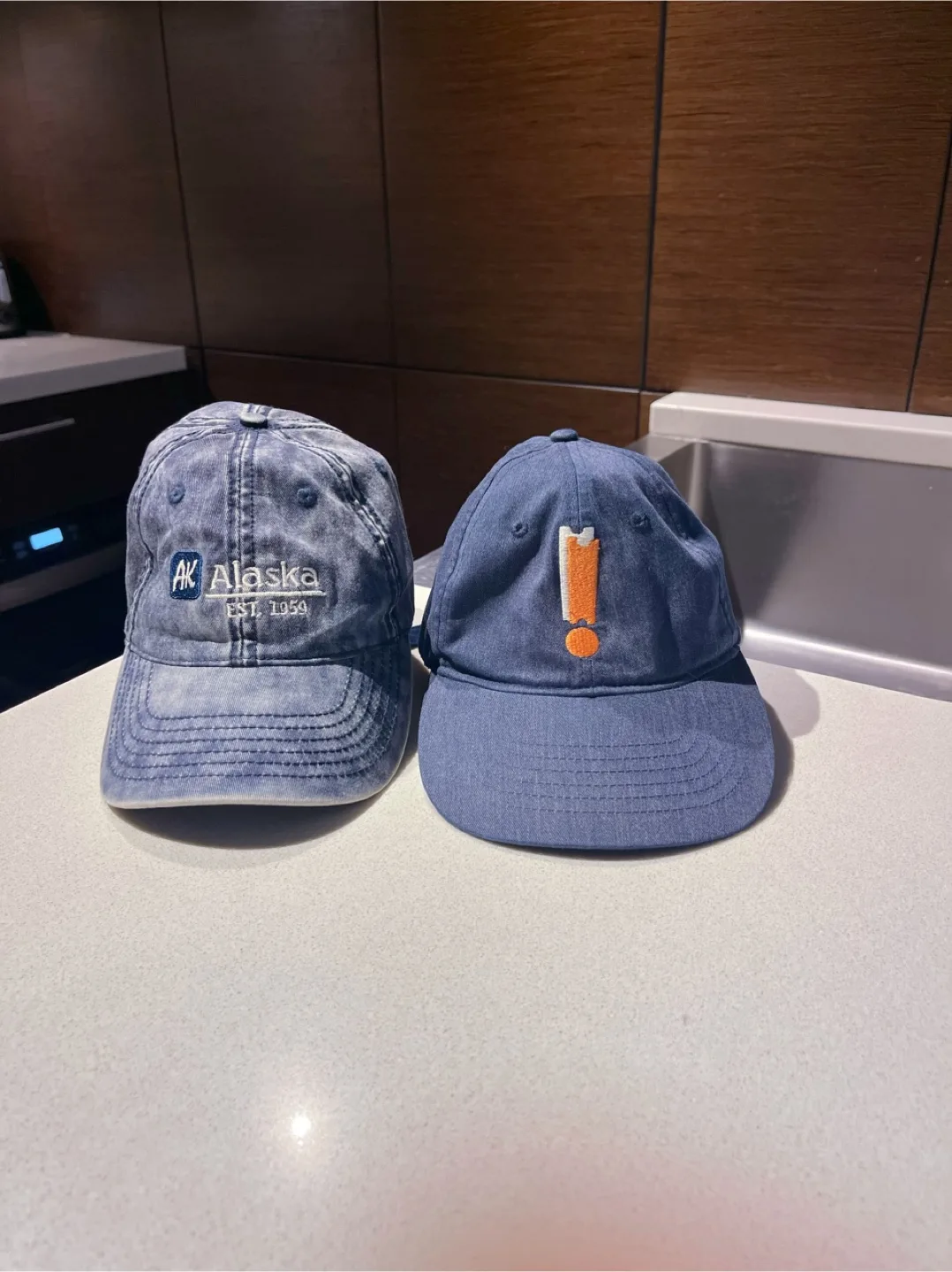 Two Baseball Caps: AK Alaska & Exclamation Point thumbnail