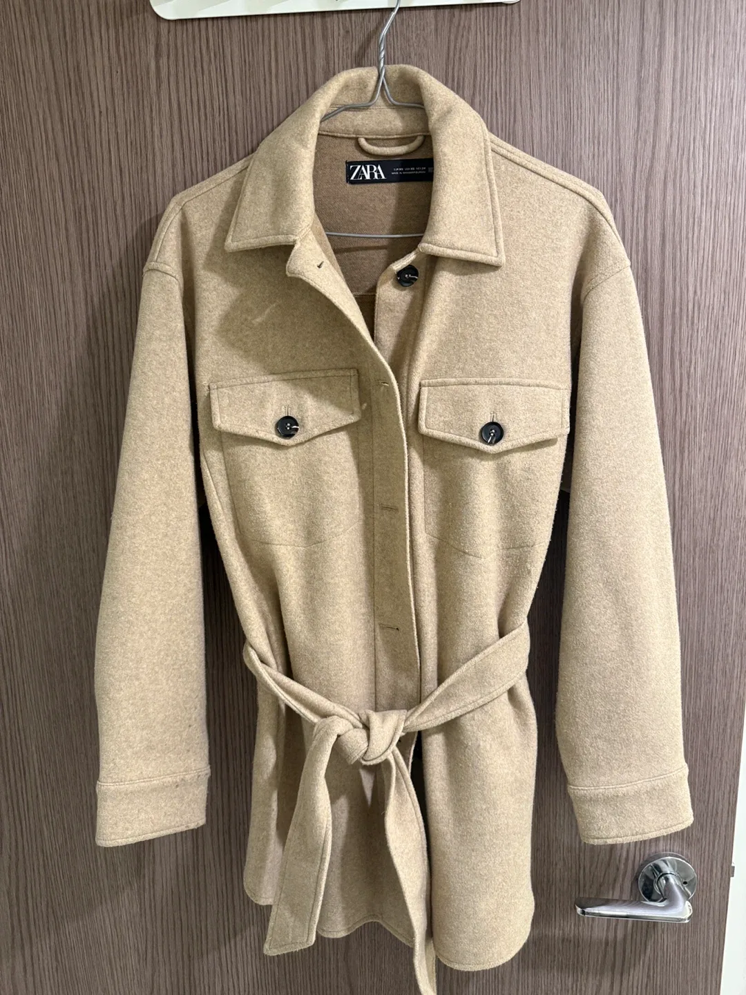 Zara XS Beige Blend Belted Jacket thumbnail