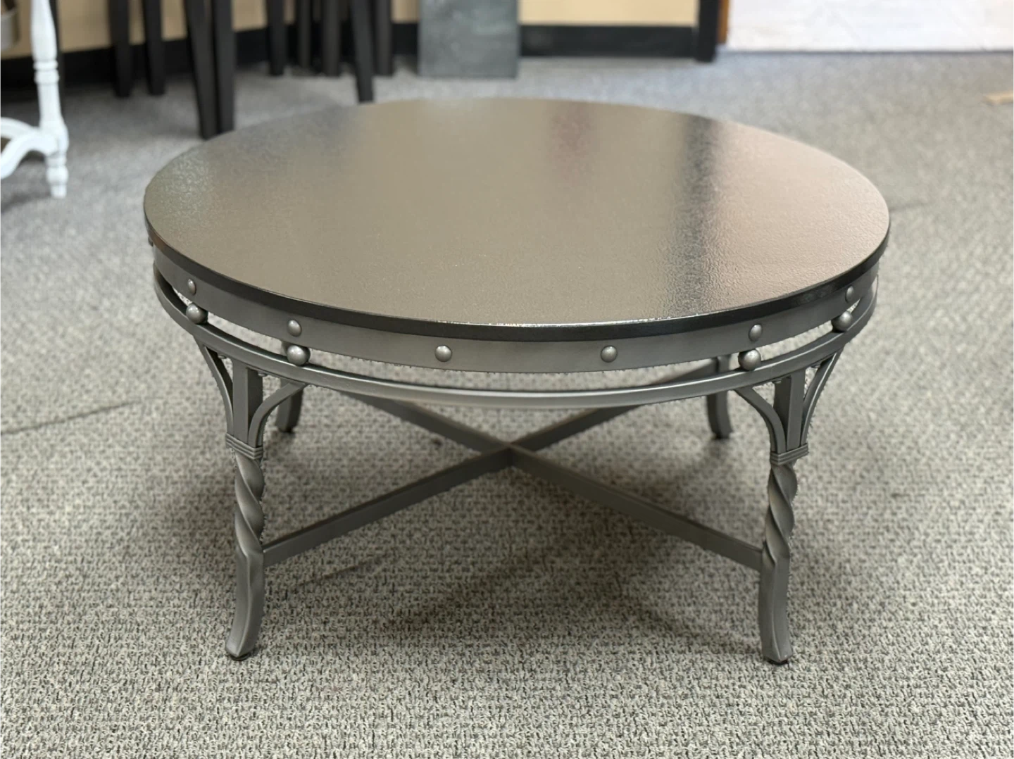 Round Metal Base Coffee Table - Gunmetal Gray/Hammered black top