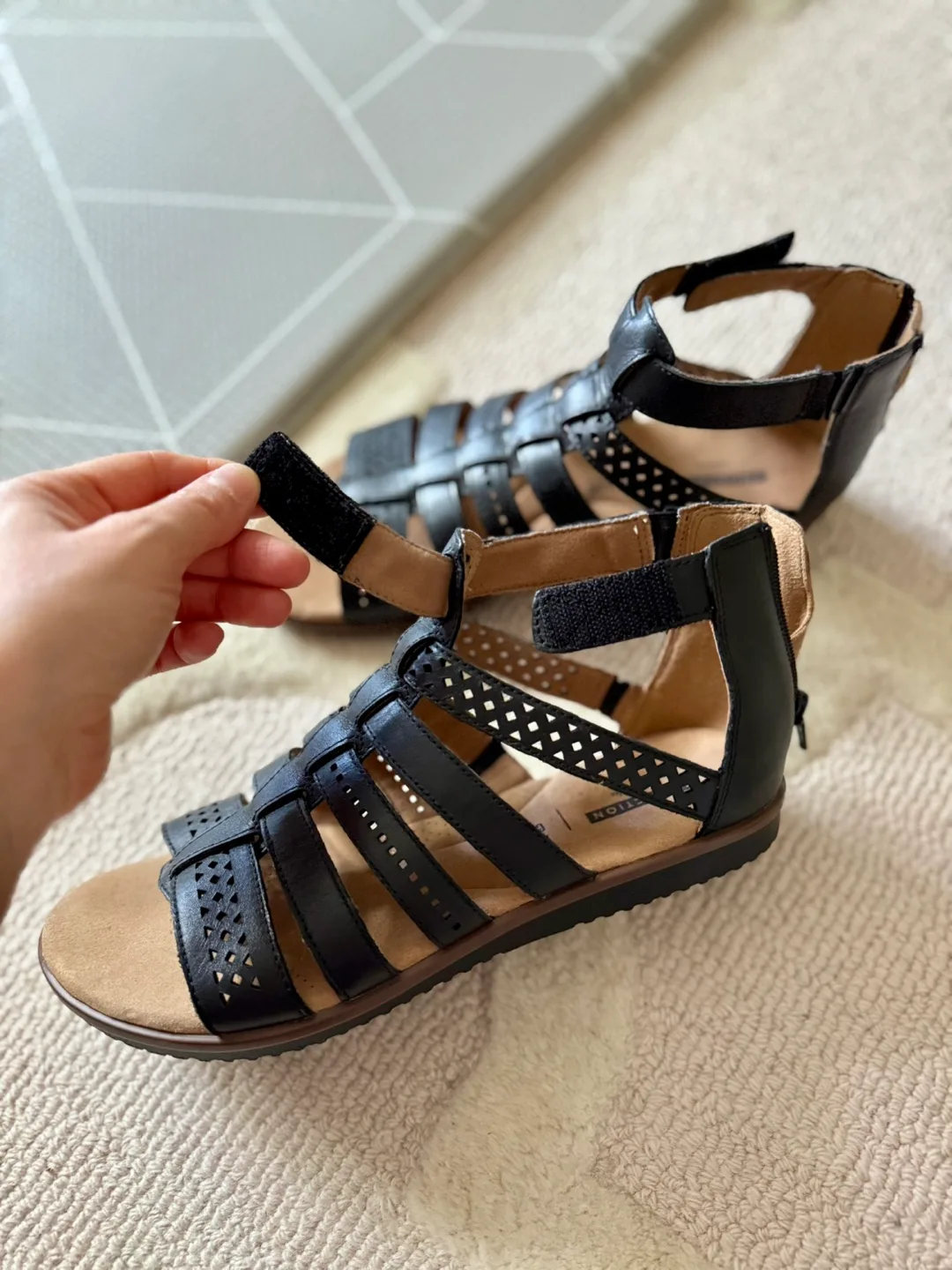 Clarks Collection Black Leather Gladiator Sandals image indicator(4)
