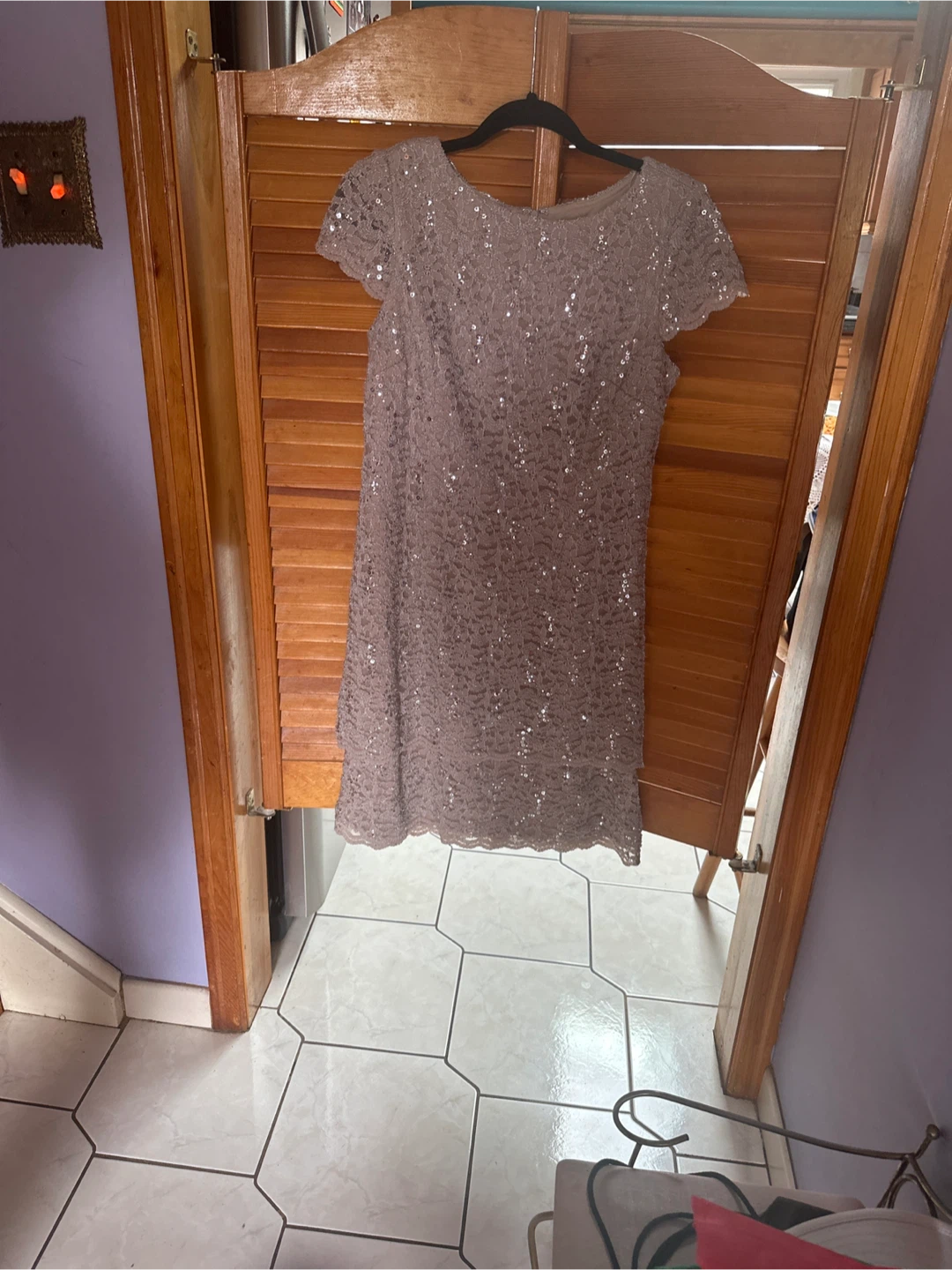 Lace Dress - Short Sleeve, Neutral Tone