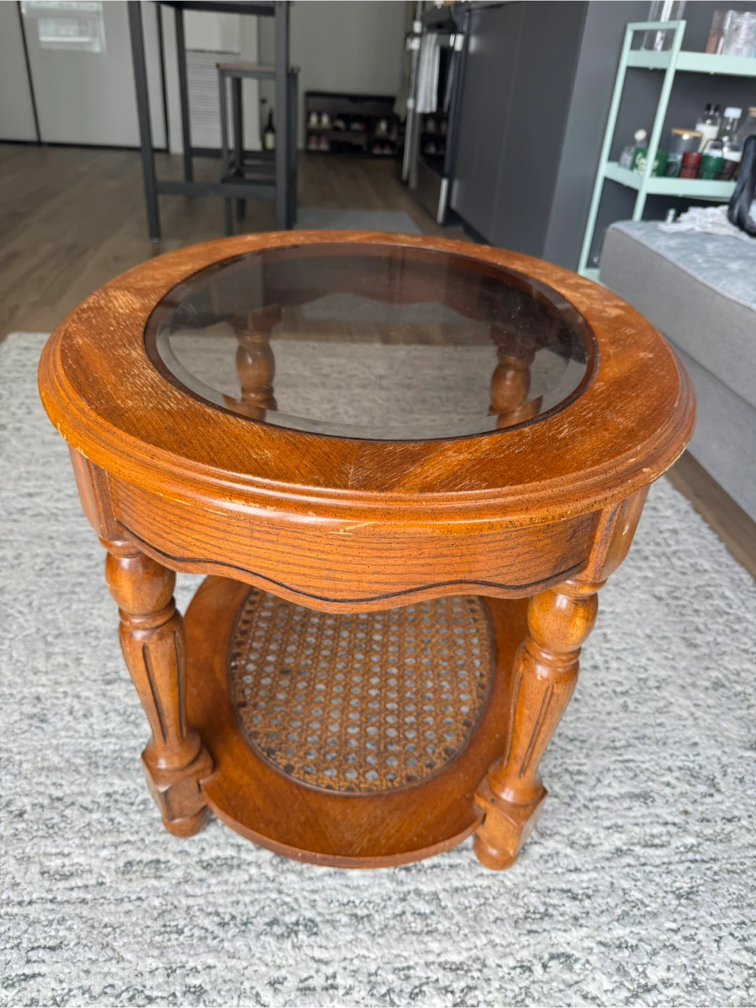 Oval Wooden Side Table with Glass Top - photo 2