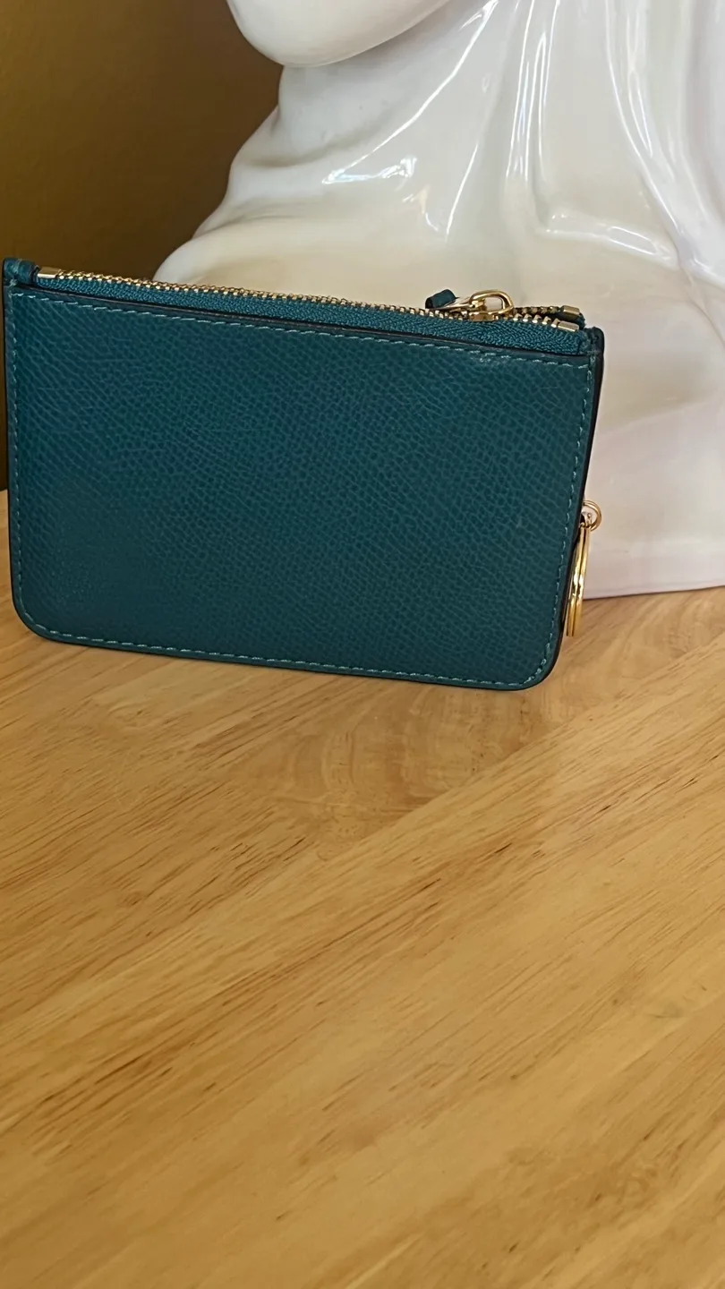 Coach Teal Leather Zip Card Case image indicator(2)