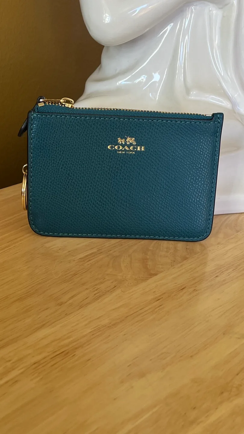 Coach Teal Leather Zip Card Case thumbnail