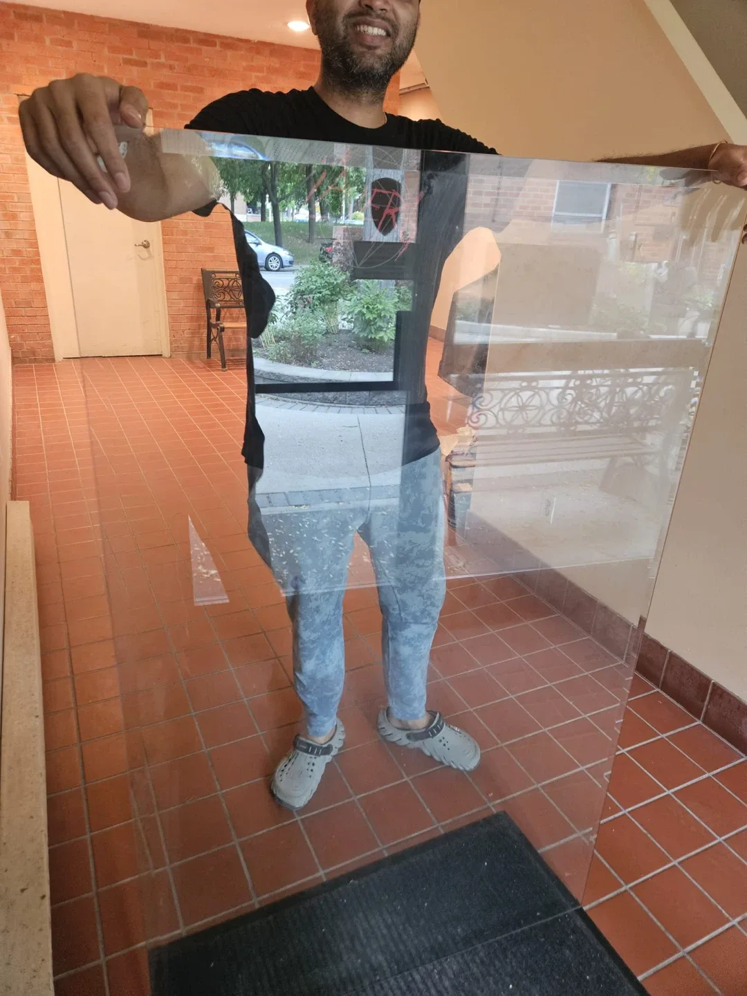 Glass table top with metal frame image indicator(6)