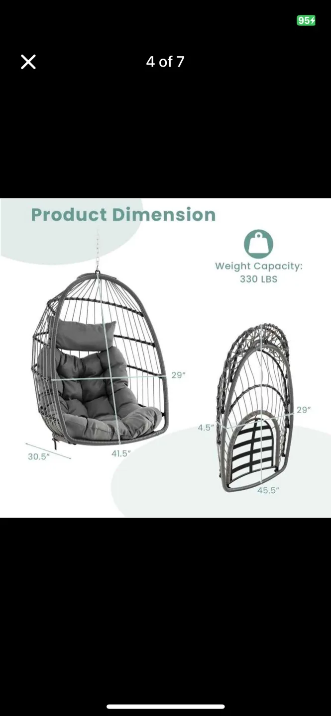 Grey Egg Hanging Chair with Cushion image indicator(2)