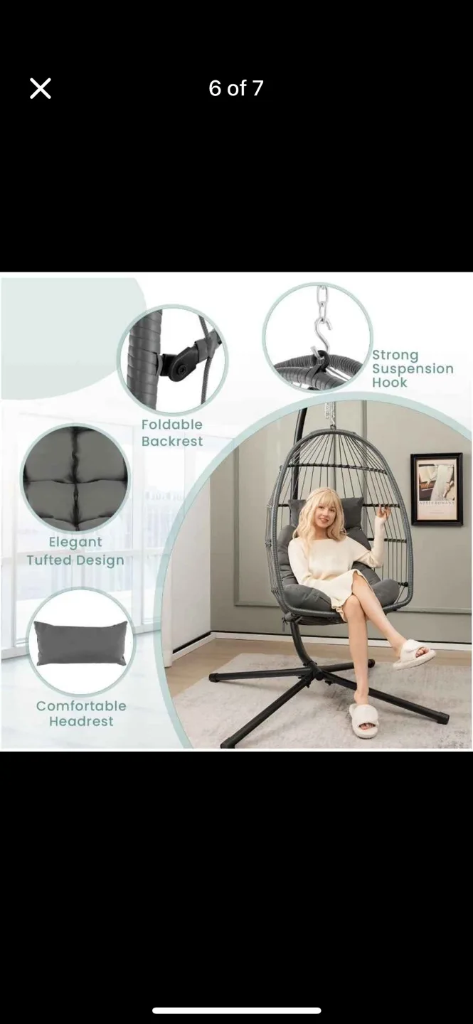 Grey Egg Hanging Chair with Cushion image indicator(4)