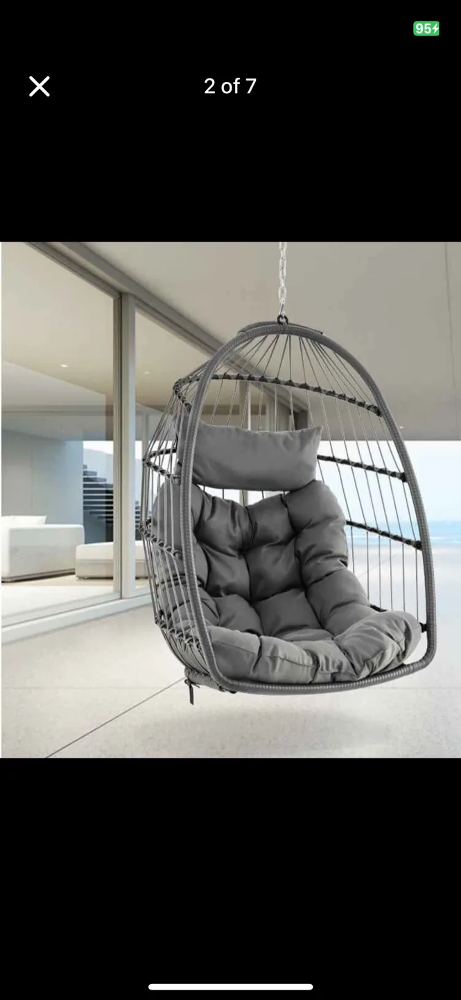 Grey Egg Hanging Chair with Cushion image indicator(3)