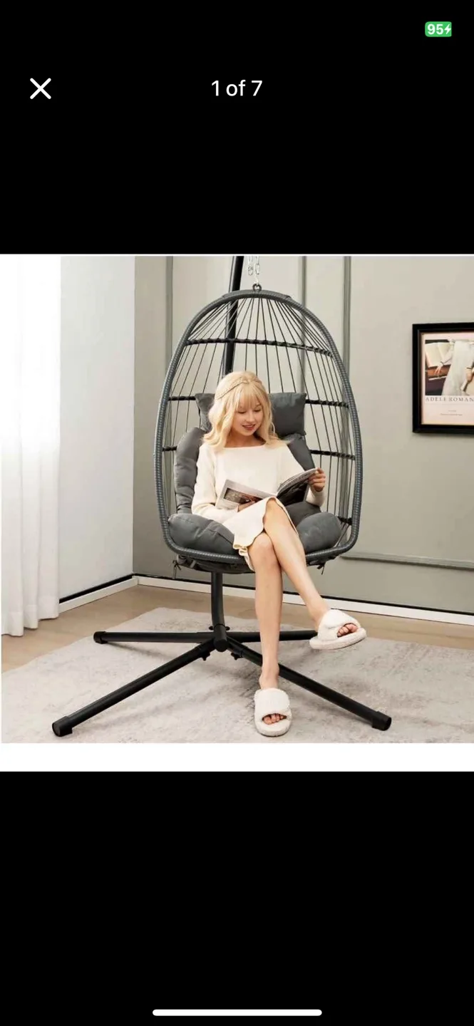 Grey Egg Hanging Chair with Cushion image indicator(5)