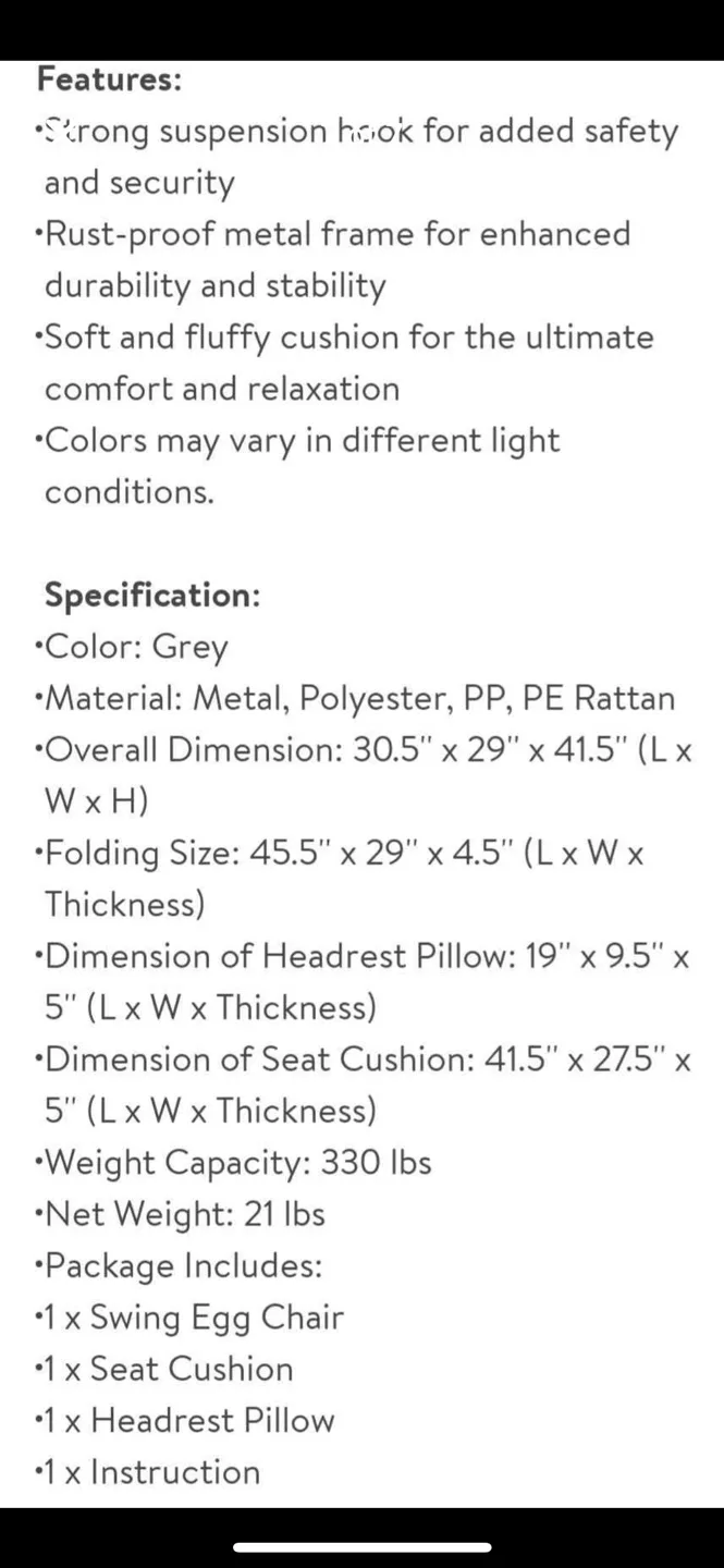 Grey Egg Hanging Chair with Cushion image indicator(6)