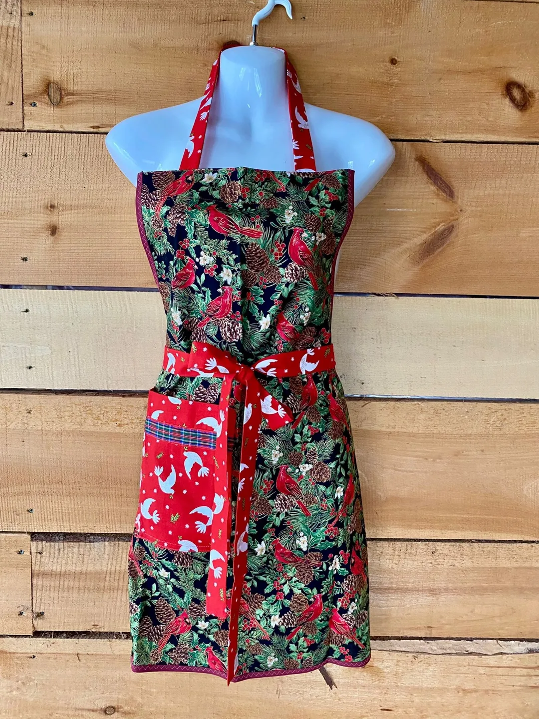 Handmade by me Christmas Apron - Red, Green, and White thumbnail