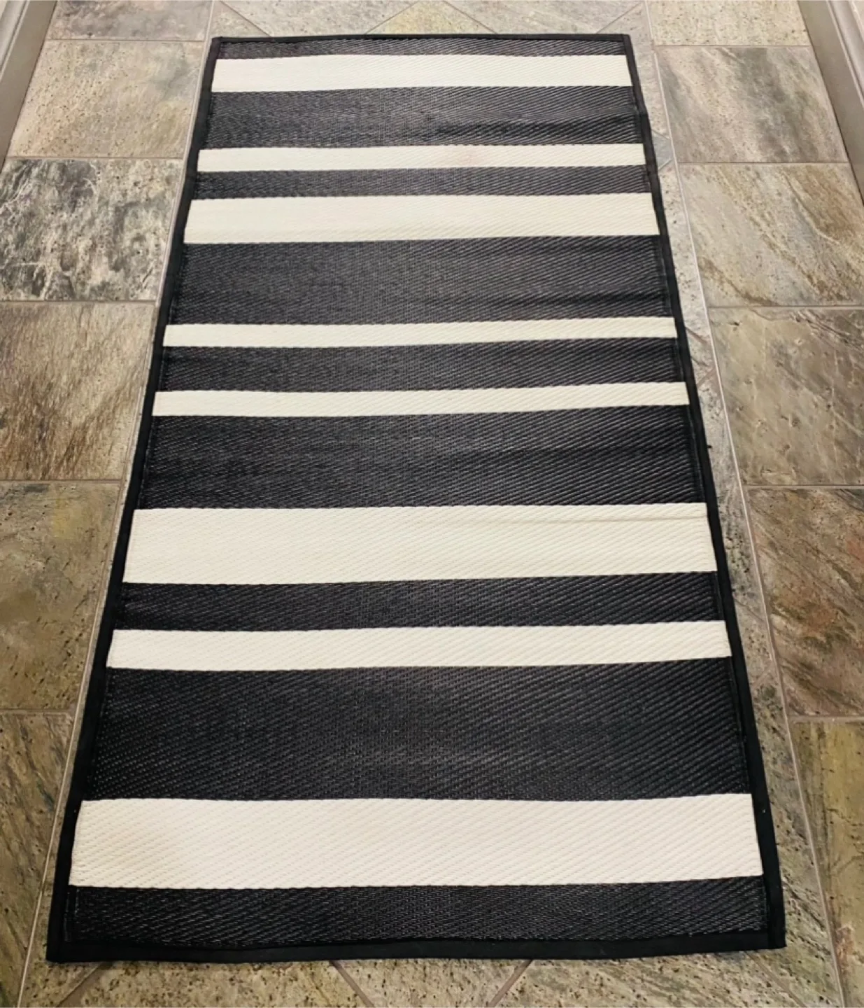 Indigo Black & White Striped Mat thumbnail