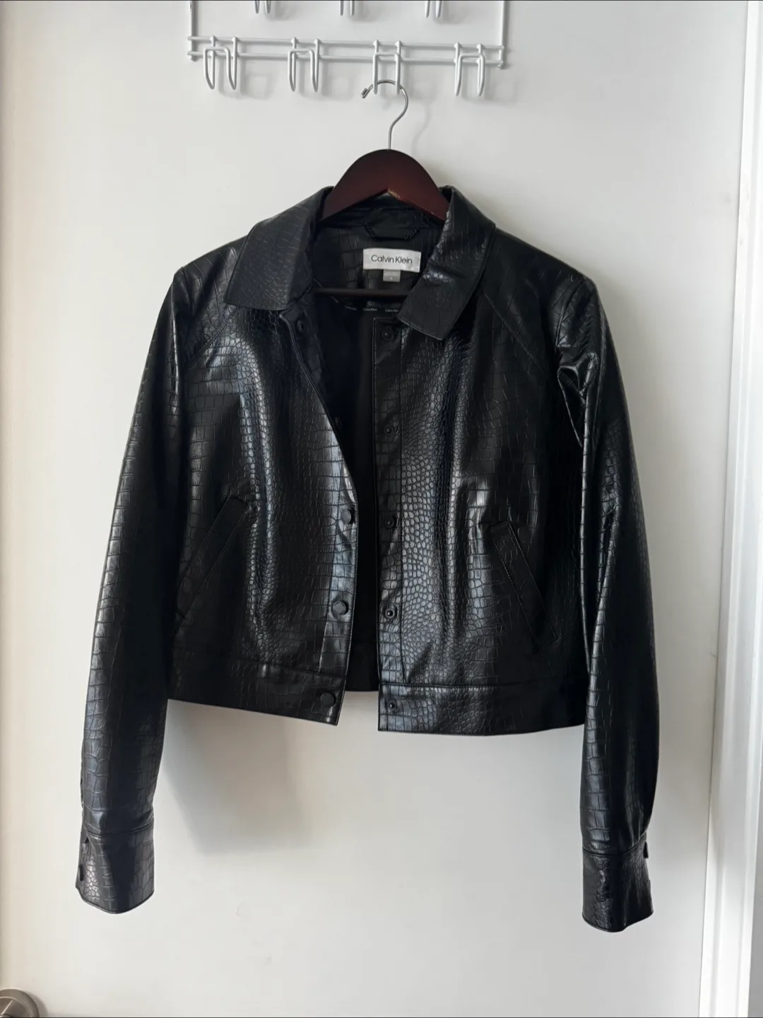 Calvin Klein Black Faux Leather Croc Jacket - Size 14 thumbnail