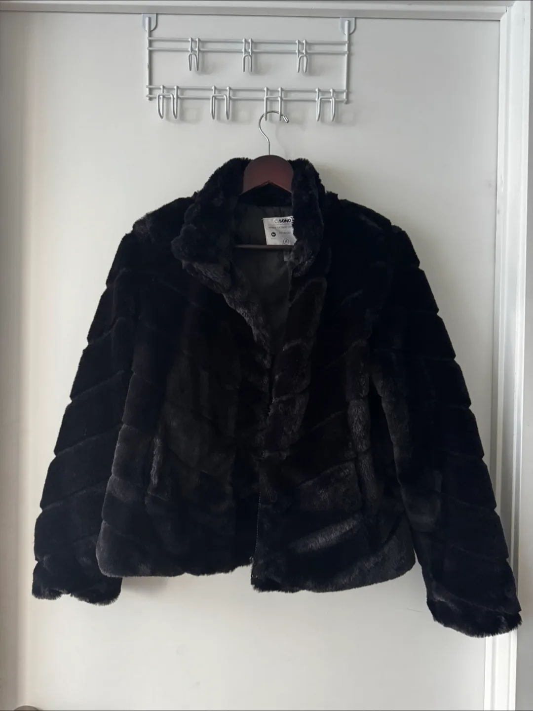 Cisono Black Faux Fur Jacket - Size M thumbnail