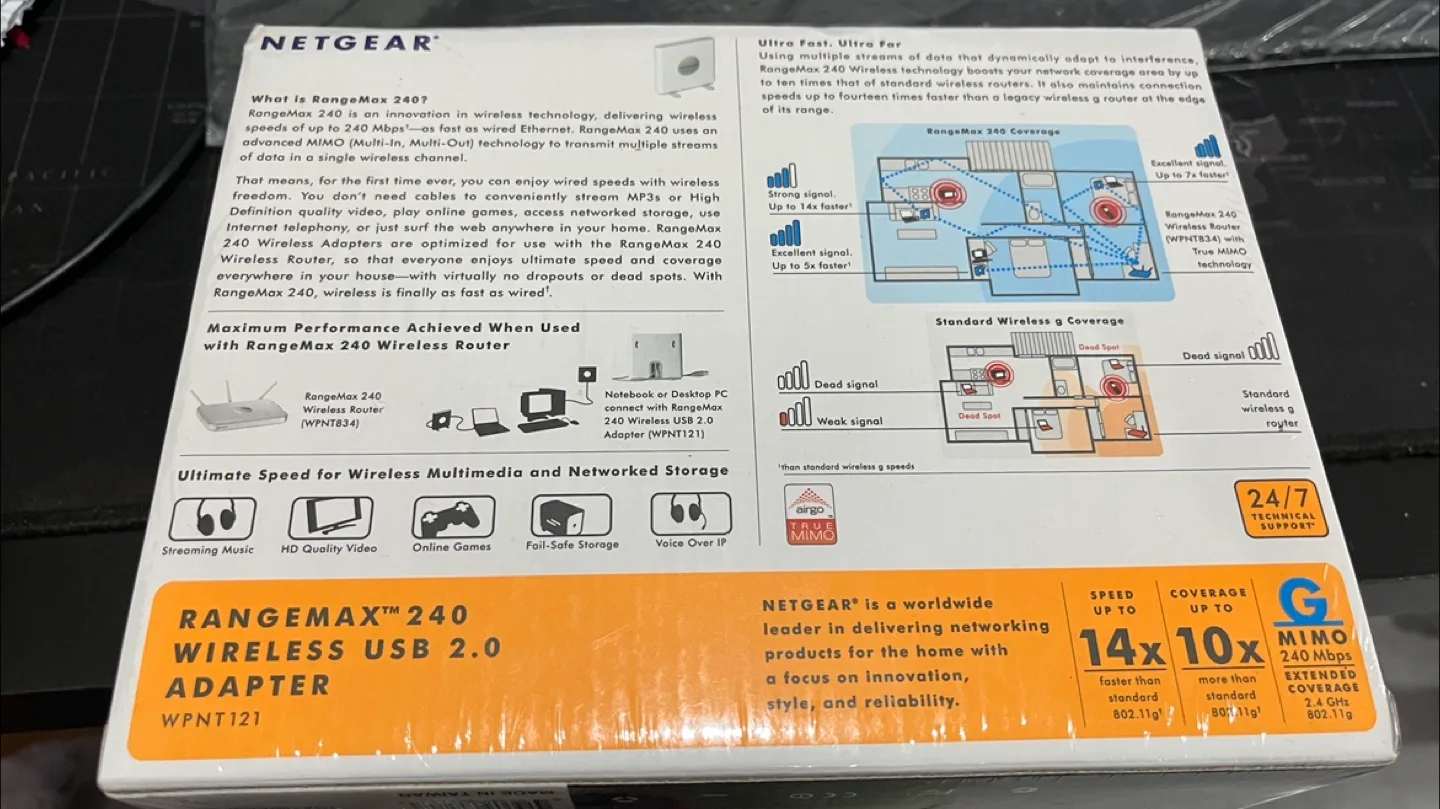 Netgear RangeMax 240 Wireless USB 2.0 Adapter - New thumbnail
