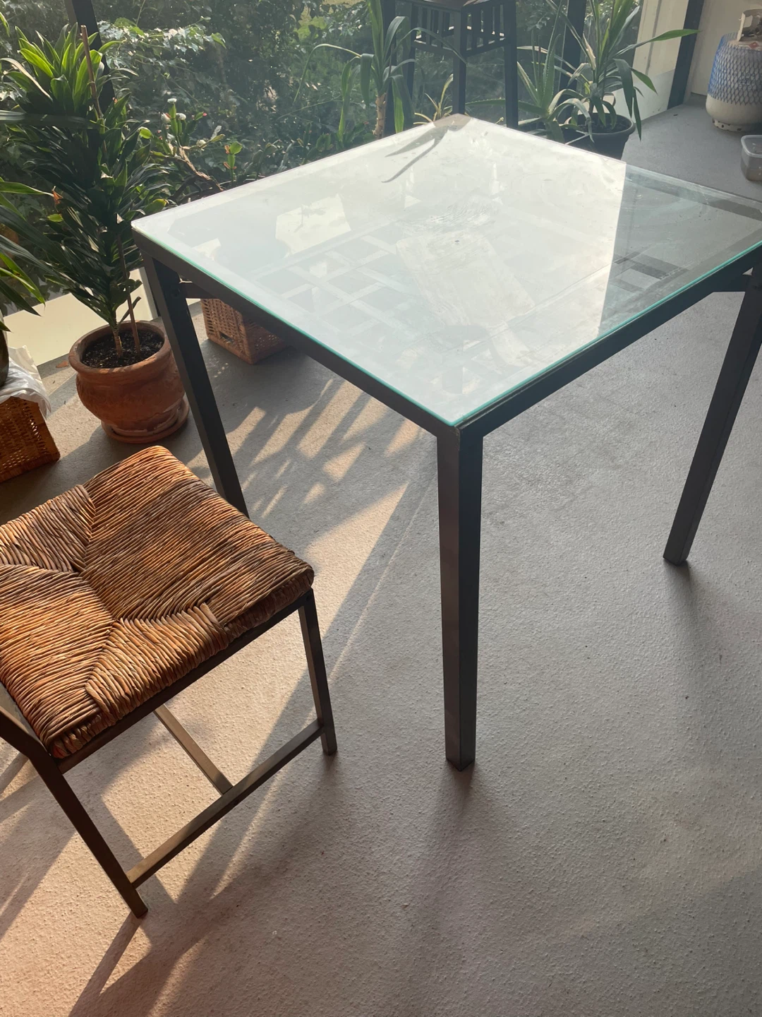 IKEA Glass top table with two Woven Seats - Dining Set