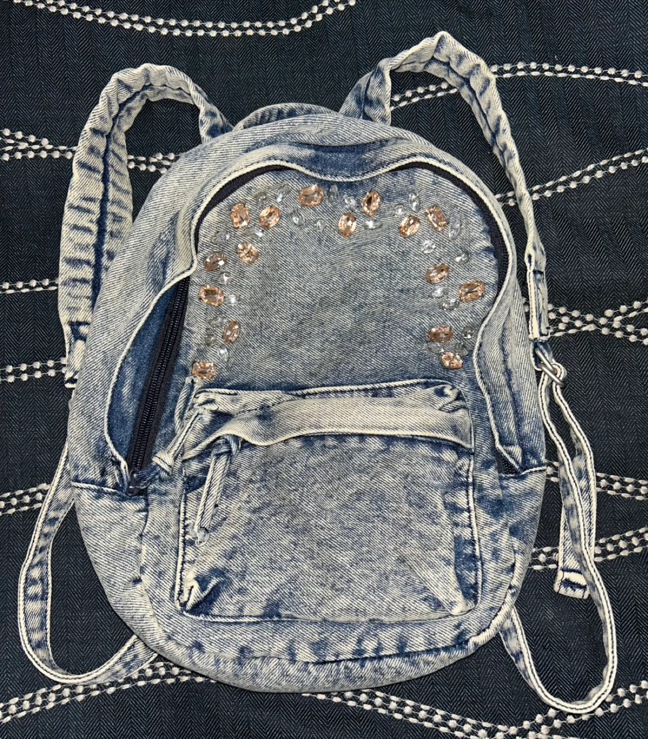 Zara Girls Small Jewel-Embellished Denim Backpack thumbnail