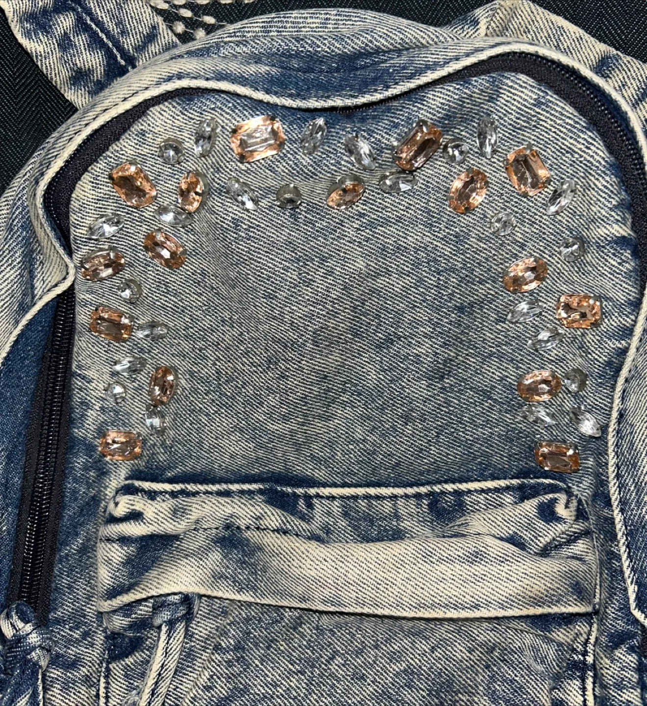 Zara Girls Small Jewel-Embellished Denim Backpack image indicator(3)