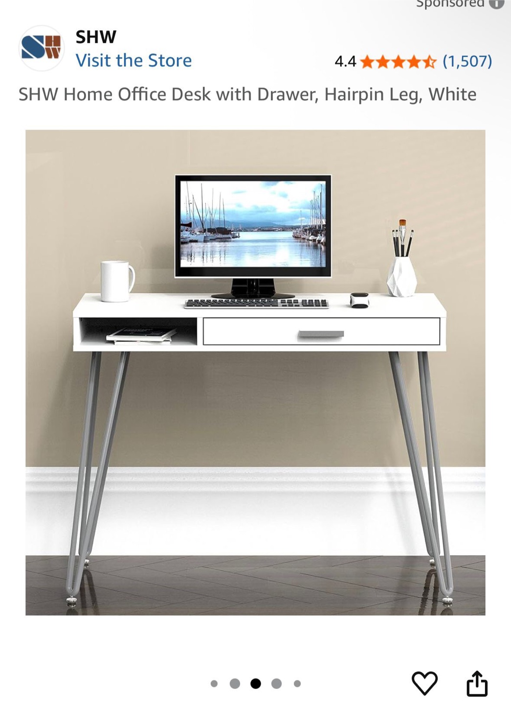 SHW White Home Office Desk with Drawer - photo 2