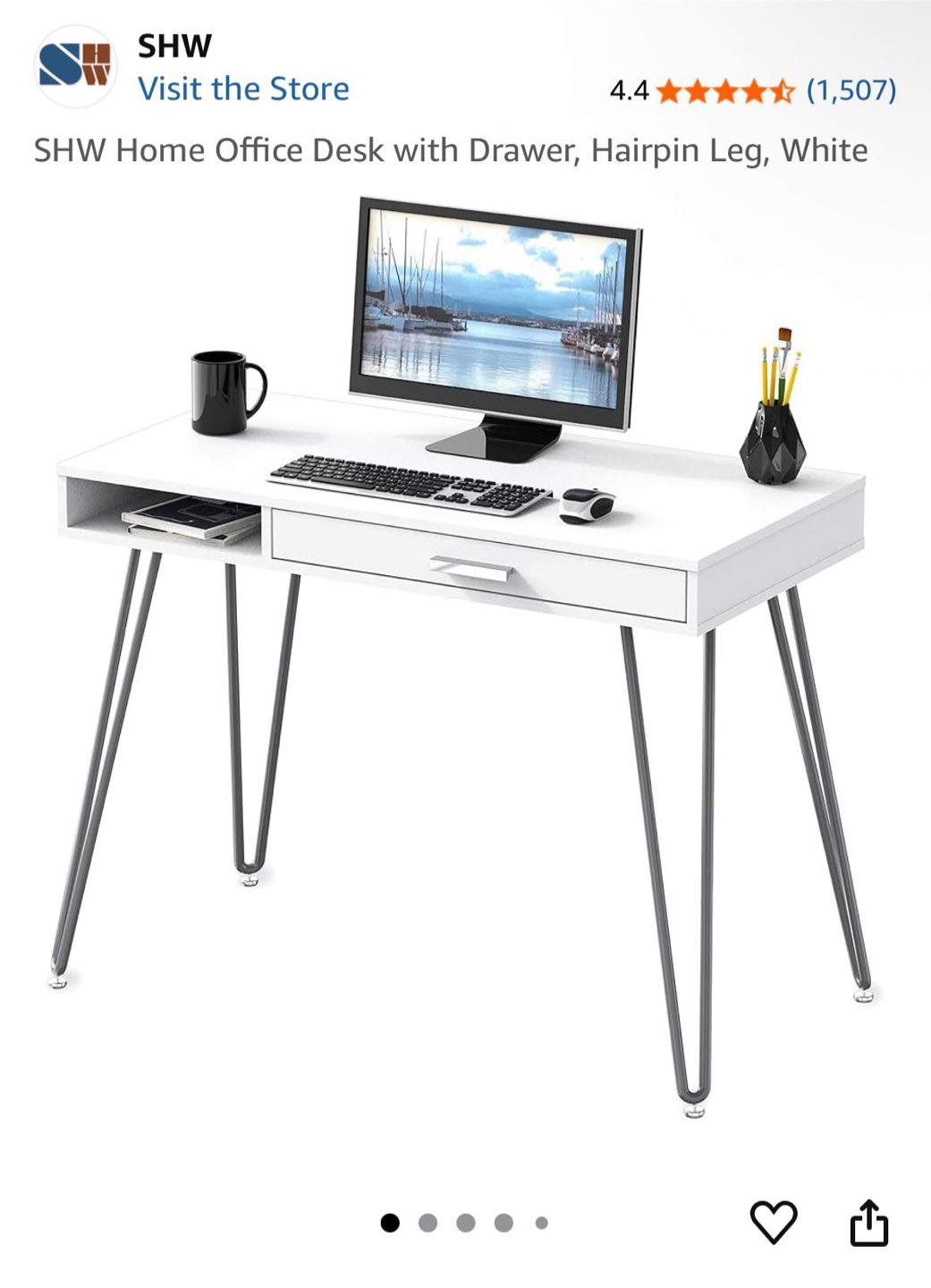 SHW White Home Office Desk with Drawer - photo 3