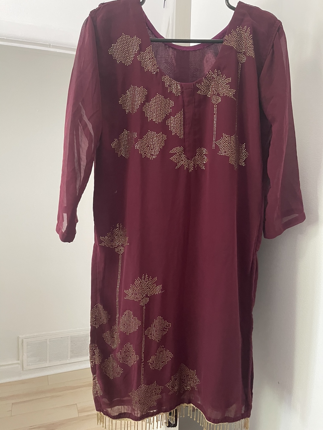 Burgundy sharara suit with Gold Detailing