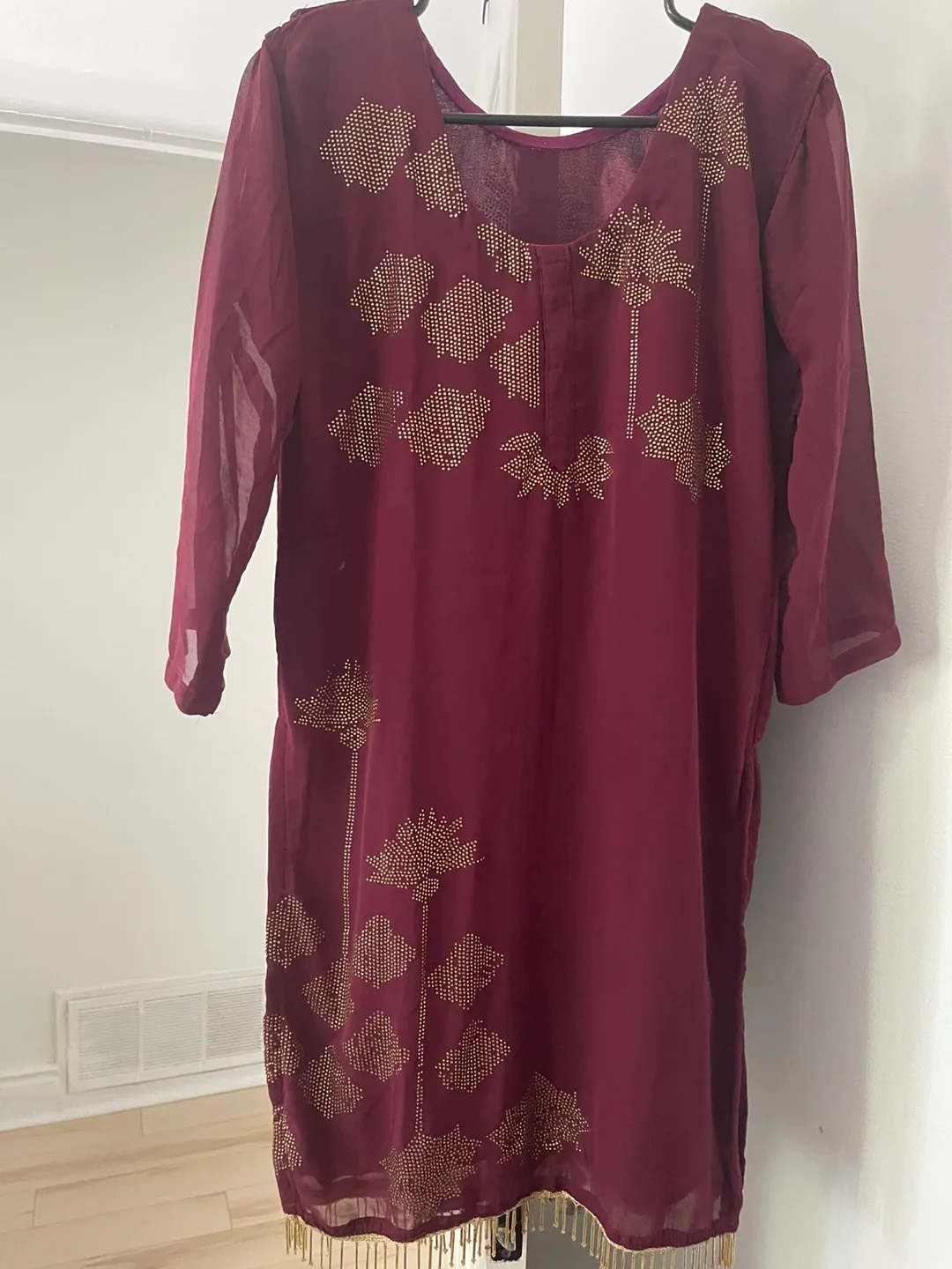 Burgundy sharara suit with Gold Detailing thumbnail
